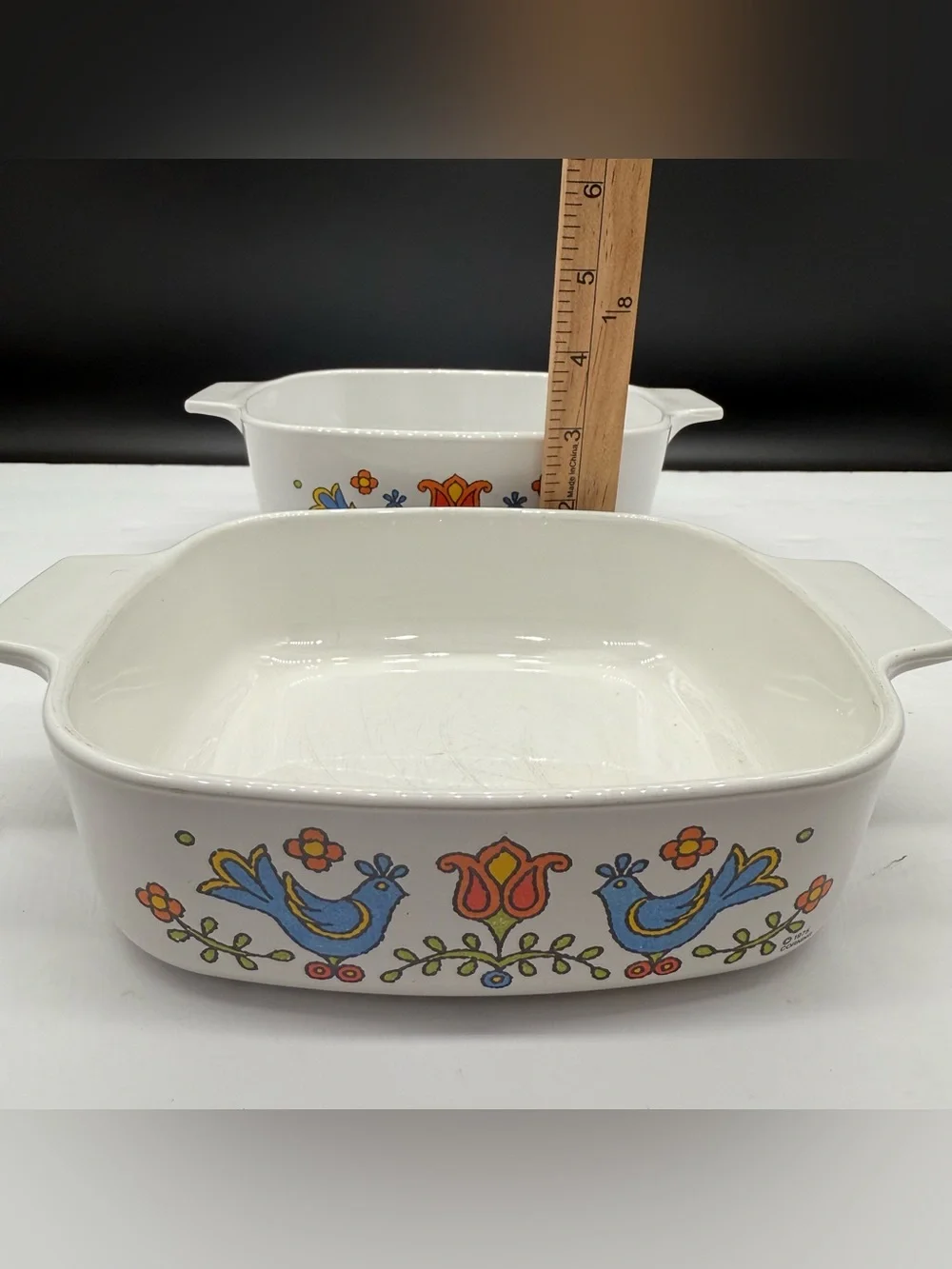 Corning Ware Country Festival Blue Birds Casserole Dish Lot Of 2 Excellent Used